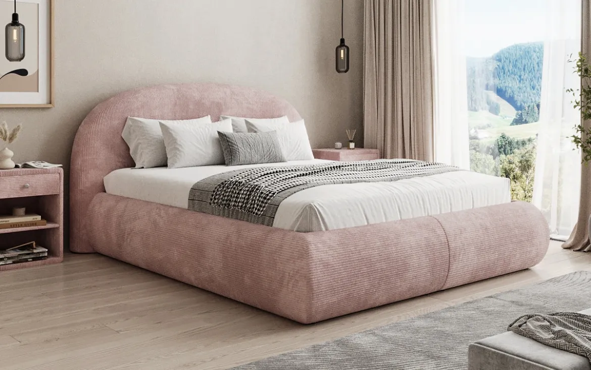 Designer Polsterbett Loop in Cord mit Stauraum