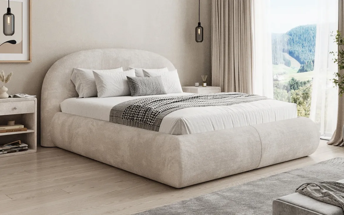 Designer Polsterbett Loop in Cord mit Stauraum