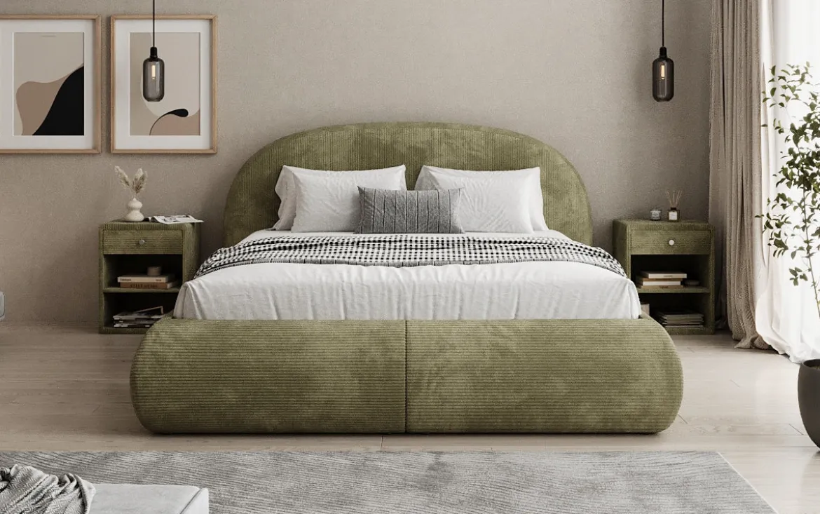 Designer Polsterbett Loop in Cord mit Stauraum