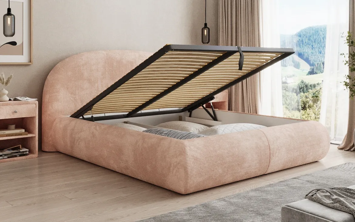 Designer Polsterbett Loop in Cord mit Stauraum