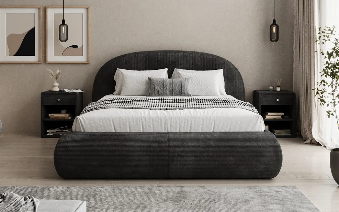Designer Polsterbett Loop in Cord mit Stauraum