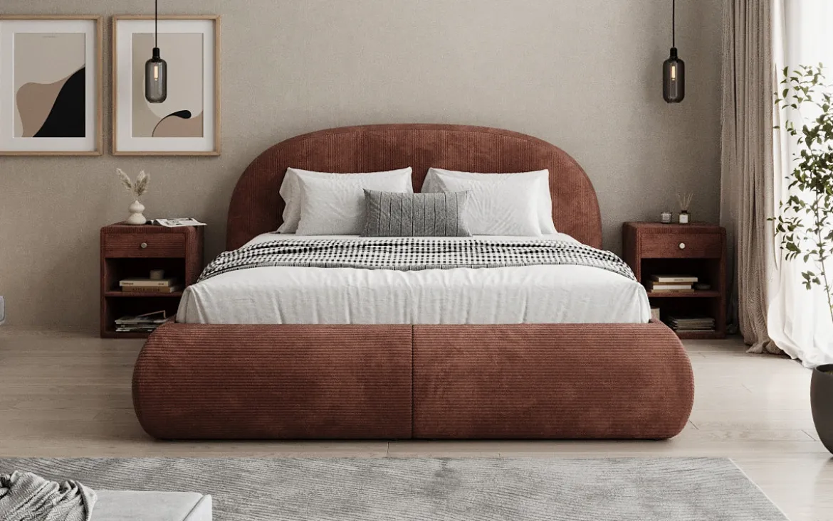 Designer Polsterbett Loop in Cord mit Stauraum