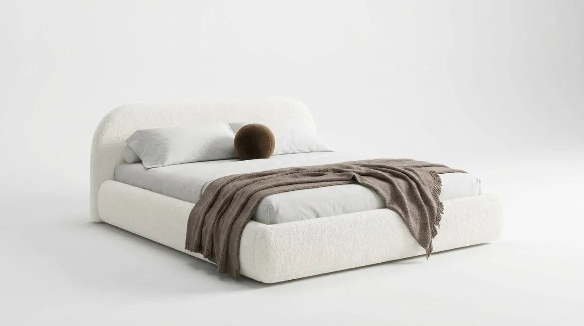 Designer Polsterbett Luma in Bouclé mit Stauraum