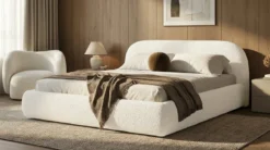 Designer Polsterbett Luma in Bouclé mit Stauraum