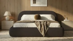 Designer Polsterbett Luma in Bouclé mit Stauraum