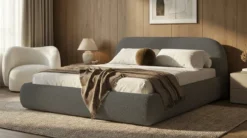 Designer Polsterbett Luma in Bouclé mit Stauraum
