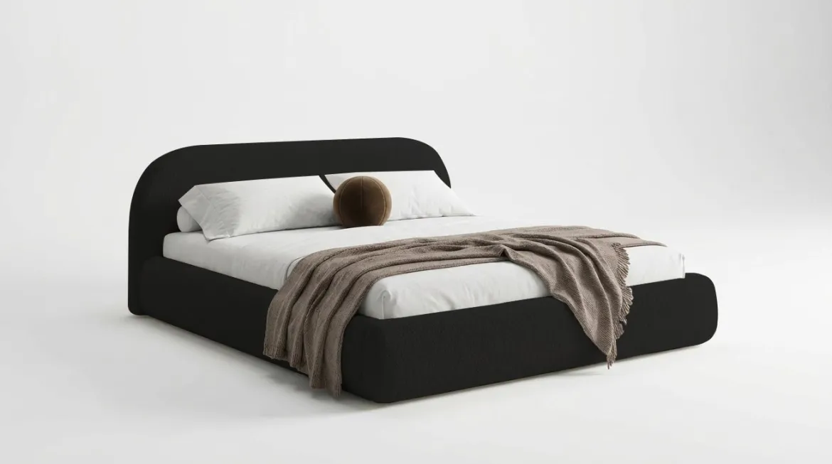 Designer Polsterbett Luma in Bouclé mit Stauraum