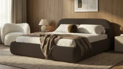 Designer Polsterbett Luma in Bouclé mit Stauraum