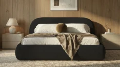 Designer Polsterbett Luma in Bouclé mit Stauraum