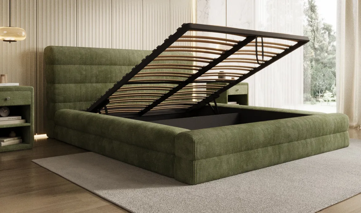 Designer Polsterbett Maren Cord mit Stauraum