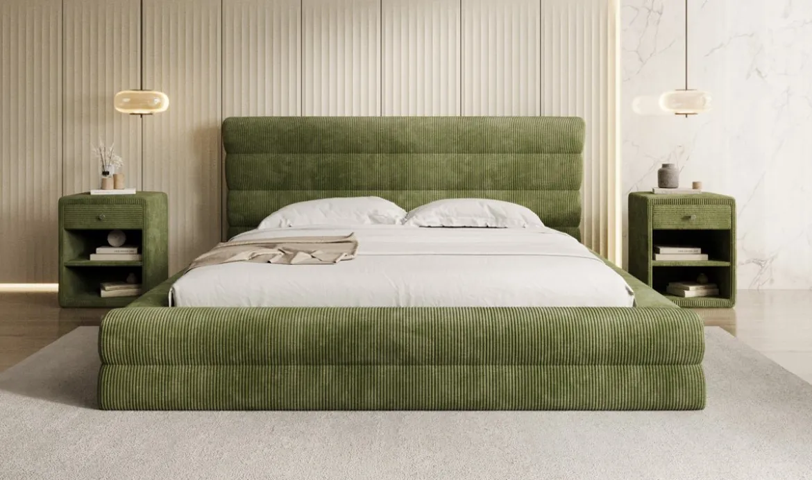 Designer Polsterbett Maren Cord mit Stauraum