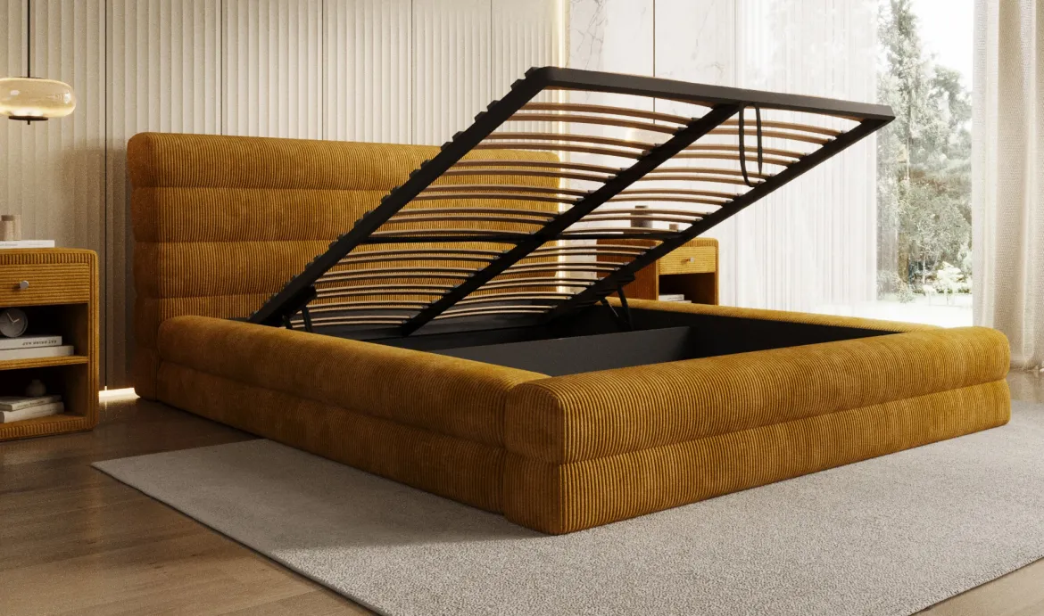 Designer Polsterbett Maren Cord mit Stauraum