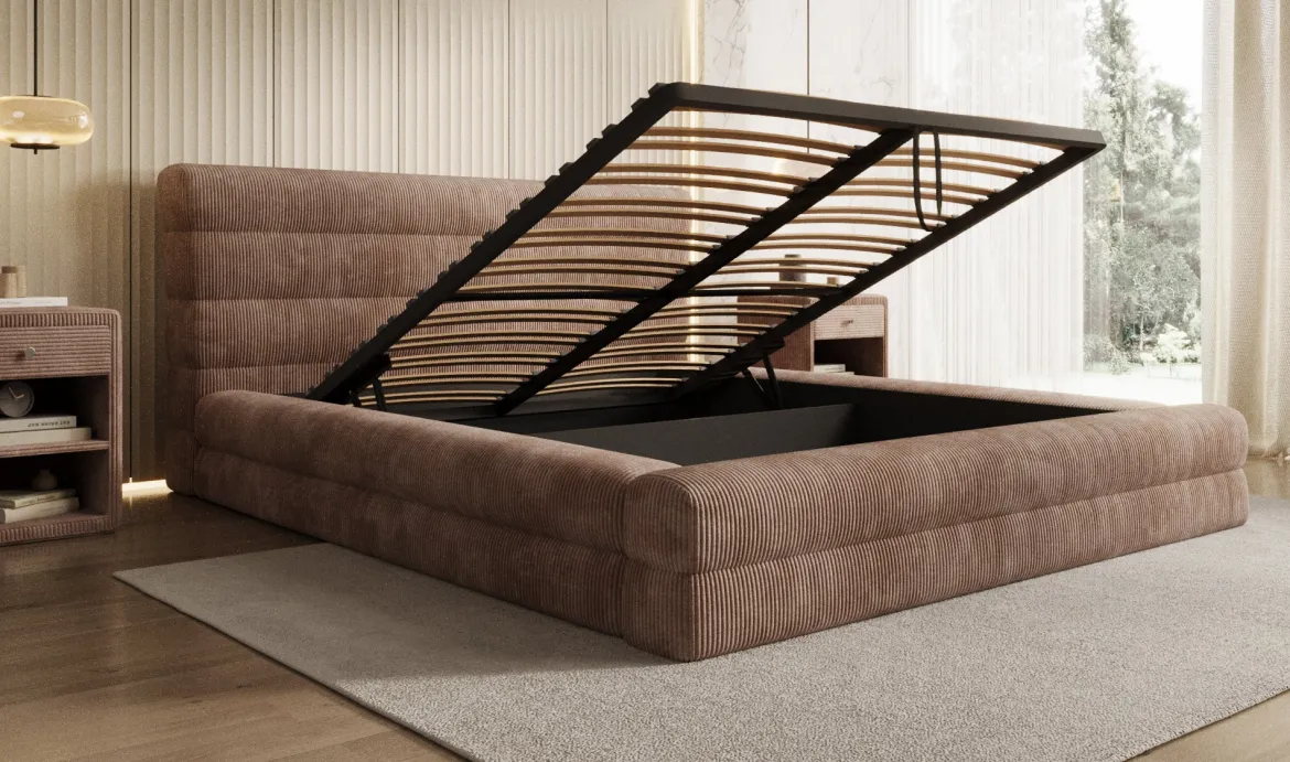 Designer Polsterbett Maren Cord mit Stauraum