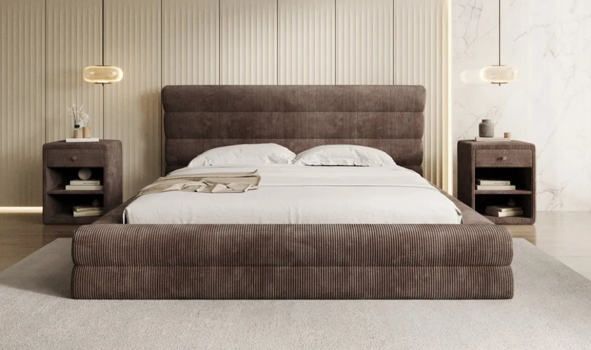 Designer Polsterbett Maren Cord mit Stauraum