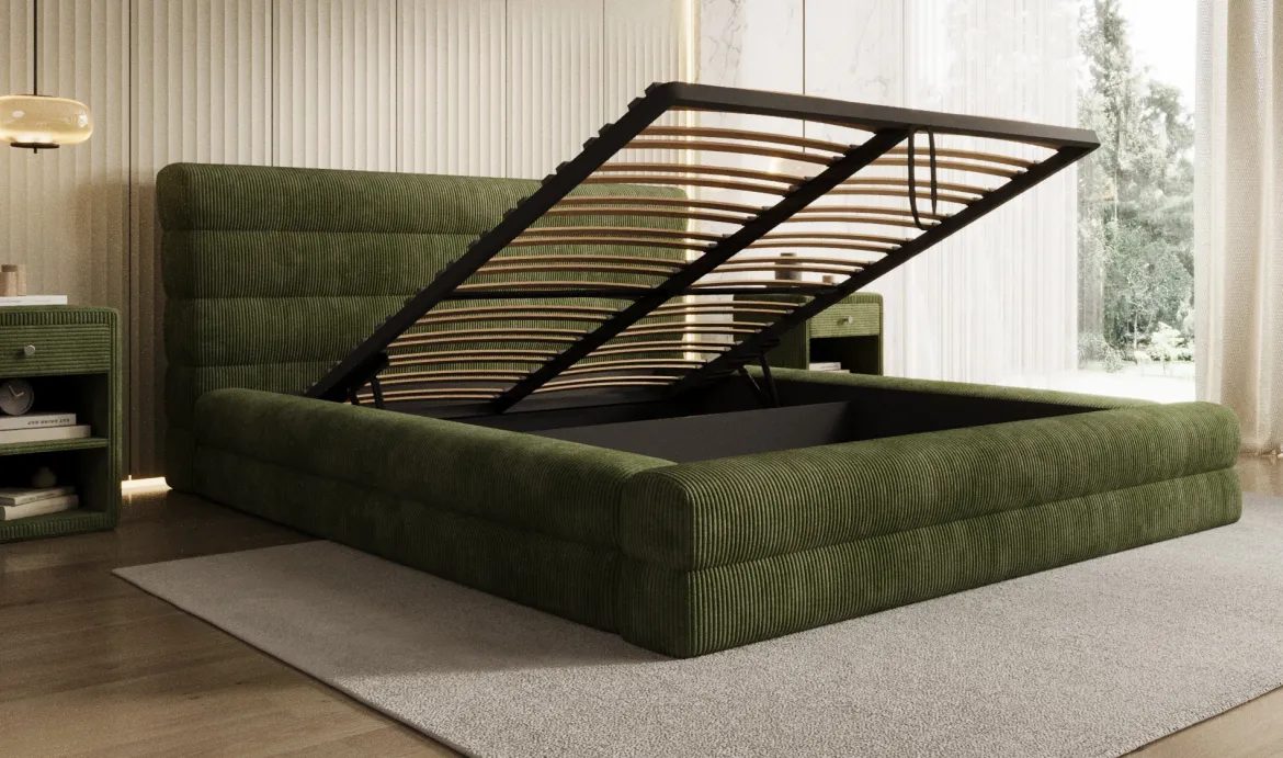 Designer Polsterbett Maren Cord mit Stauraum