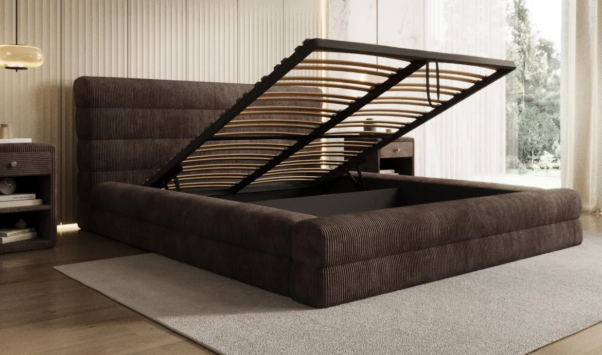 Designer Polsterbett Maren Cord mit Stauraum