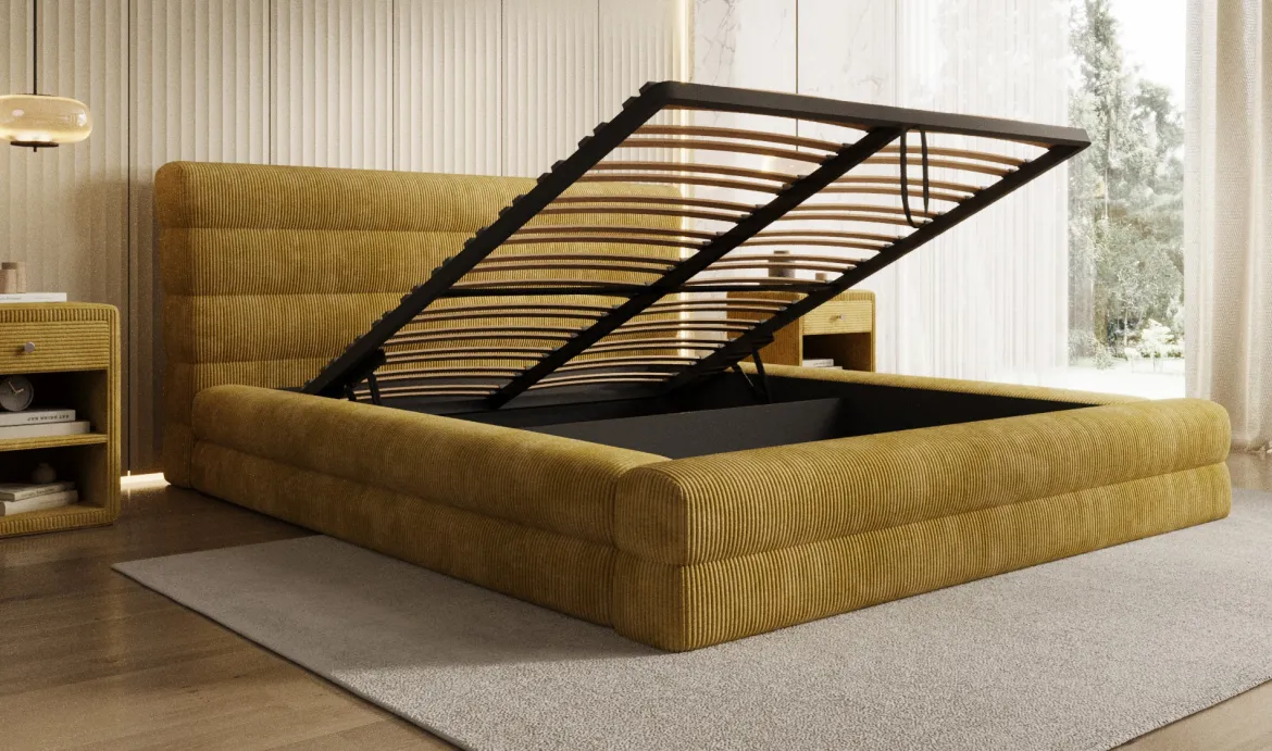 Designer Polsterbett Maren Cord mit Stauraum