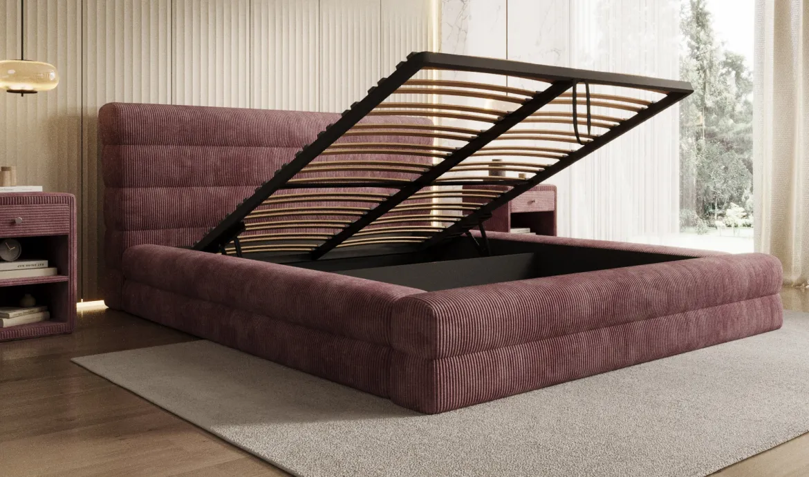 Designer Polsterbett Maren Cord mit Stauraum