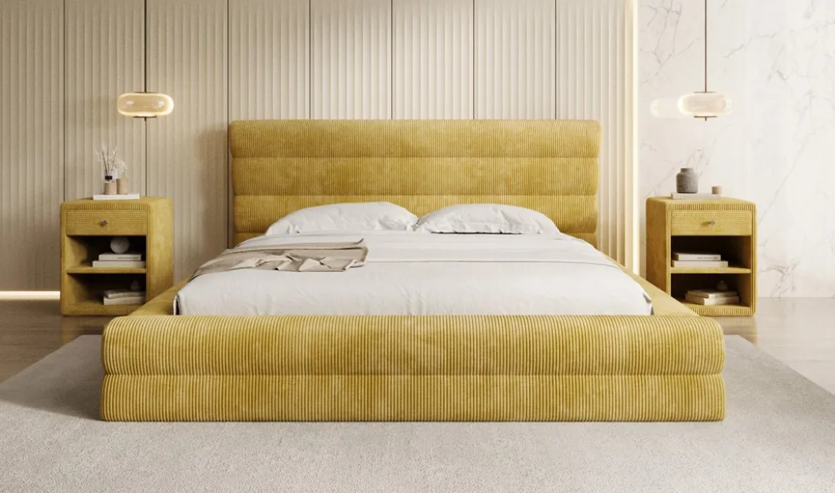 Designer Polsterbett Maren Cord mit Stauraum