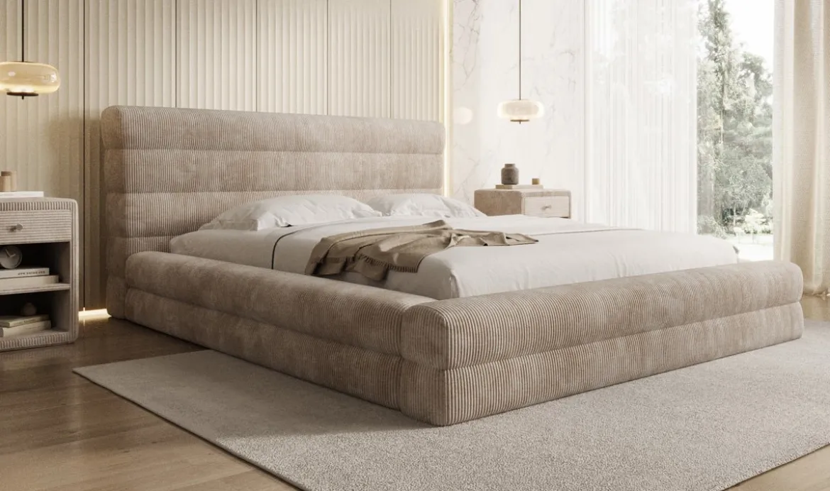 Designer Polsterbett Maren Cord mit Stauraum