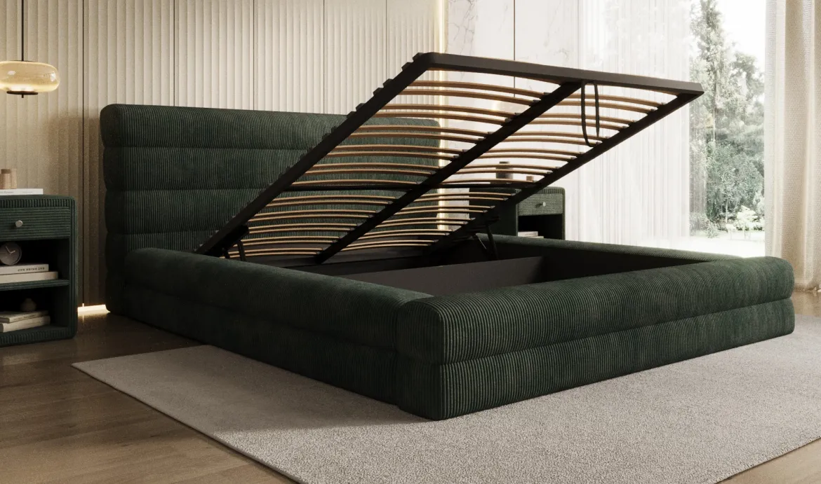 Designer Polsterbett Maren Cord mit Stauraum
