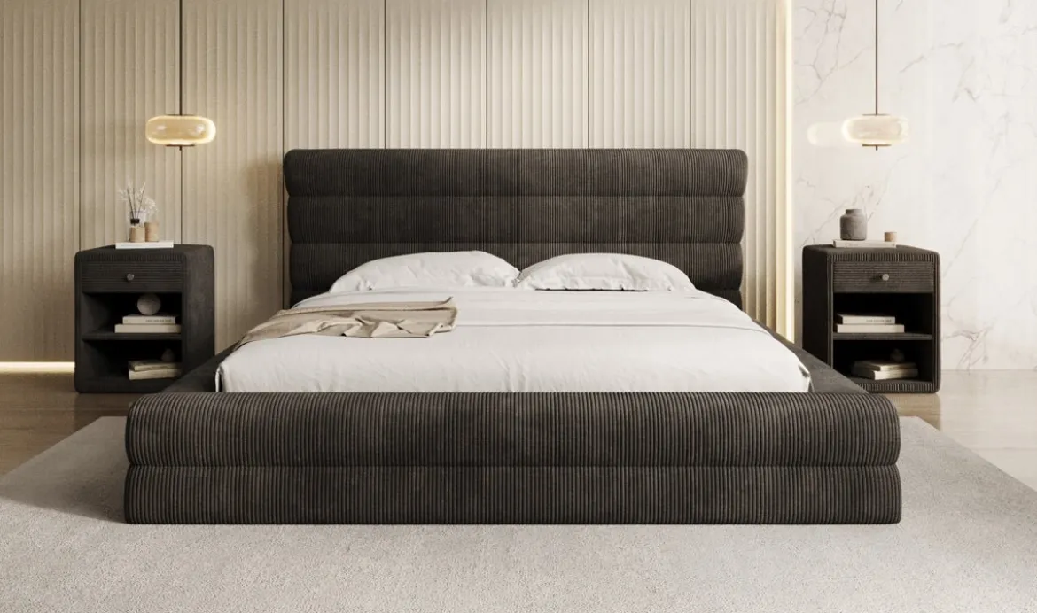Designer Polsterbett Maren Cord mit Stauraum