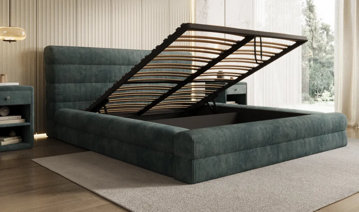 Designer Polsterbett Maren Cord mit Stauraum