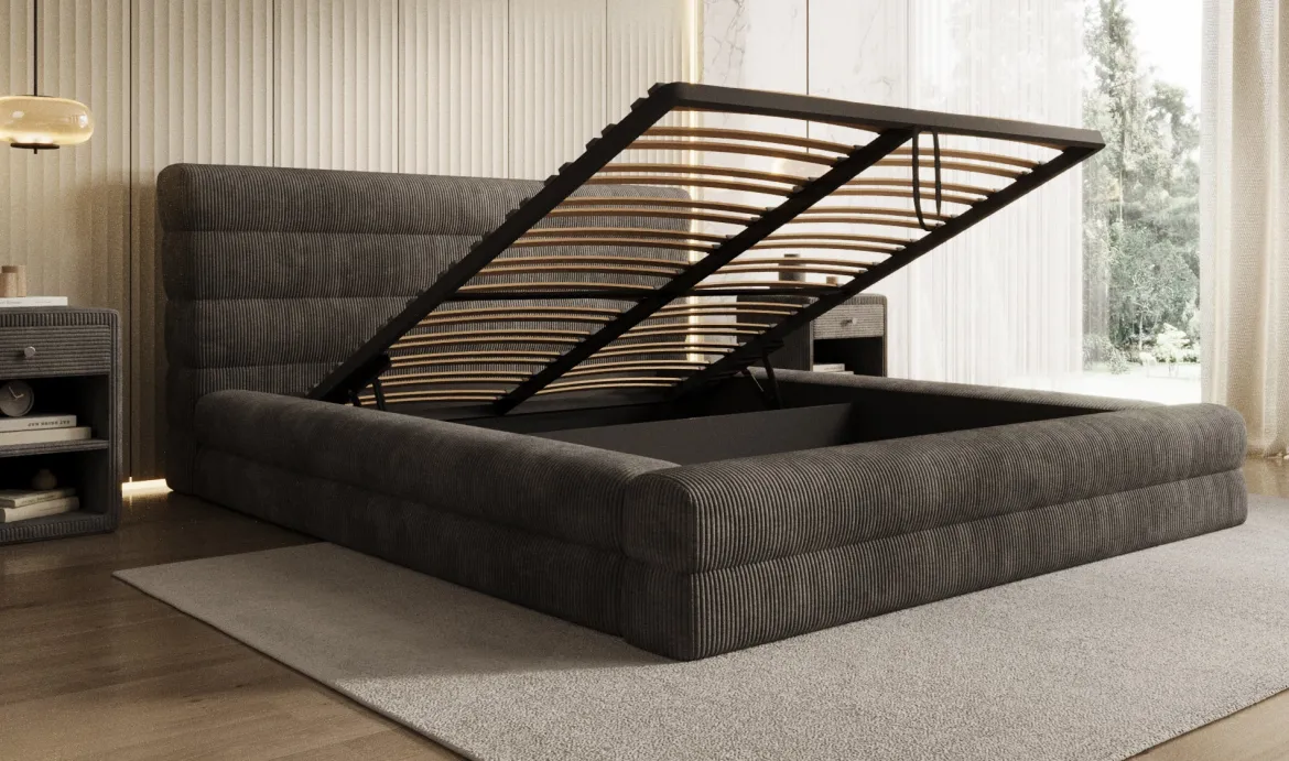 Designer Polsterbett Maren Cord mit Stauraum