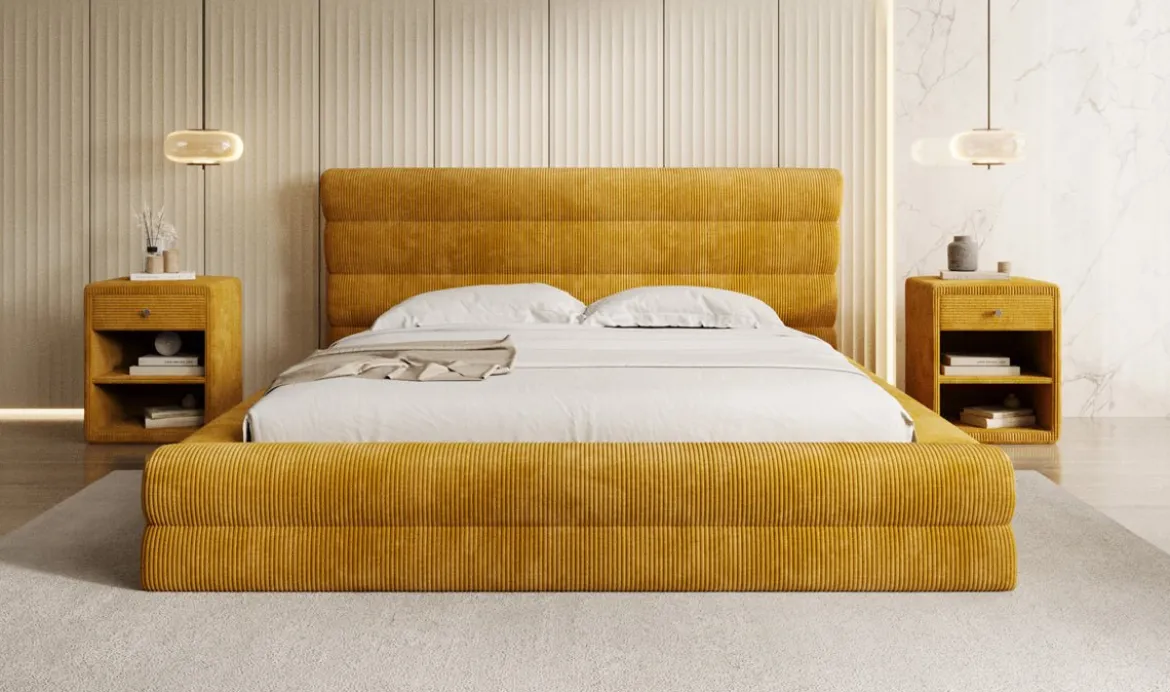 Designer Polsterbett Maren Cord mit Stauraum