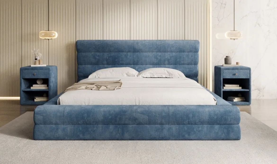Designer Polsterbett Maren Cord mit Stauraum