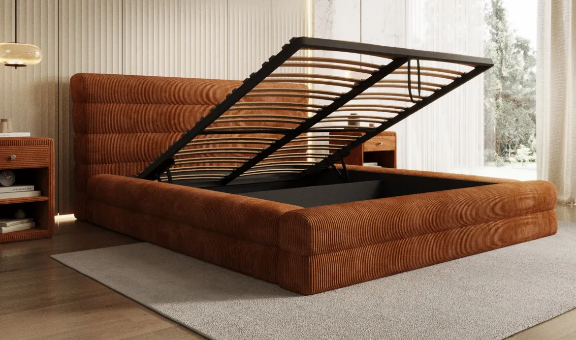 Designer Polsterbett Maren Cord mit Stauraum