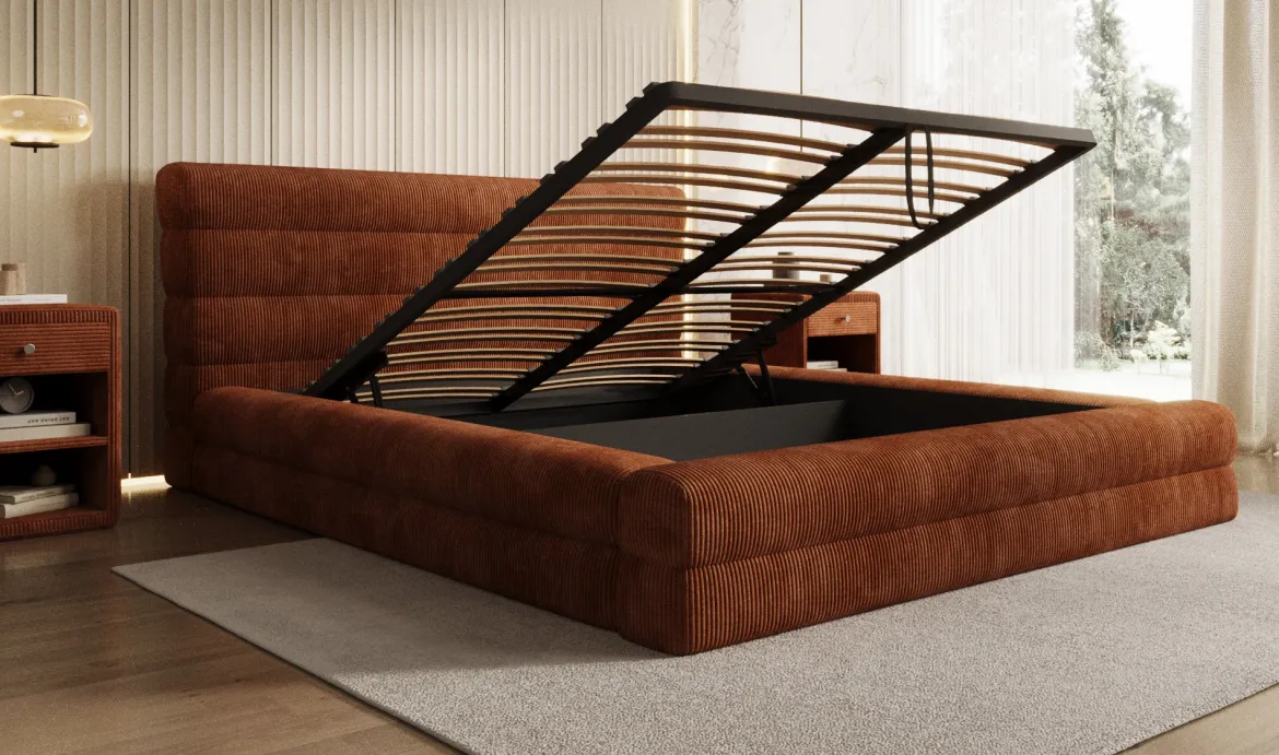 Designer Polsterbett Maren Cord mit Stauraum