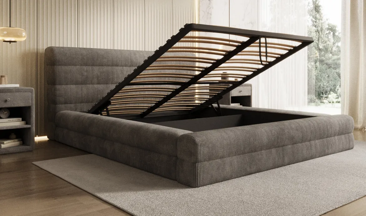 Designer Polsterbett Maren Cord mit Stauraum