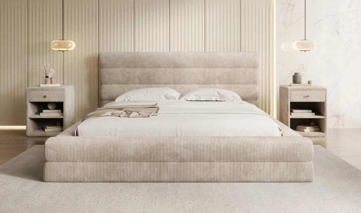 Designer Polsterbett Maren Cord mit Stauraum
