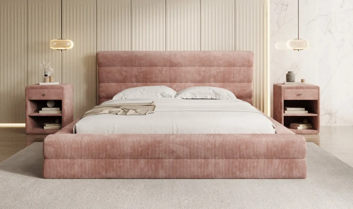 Designer Polsterbett Maren Cord mit Stauraum