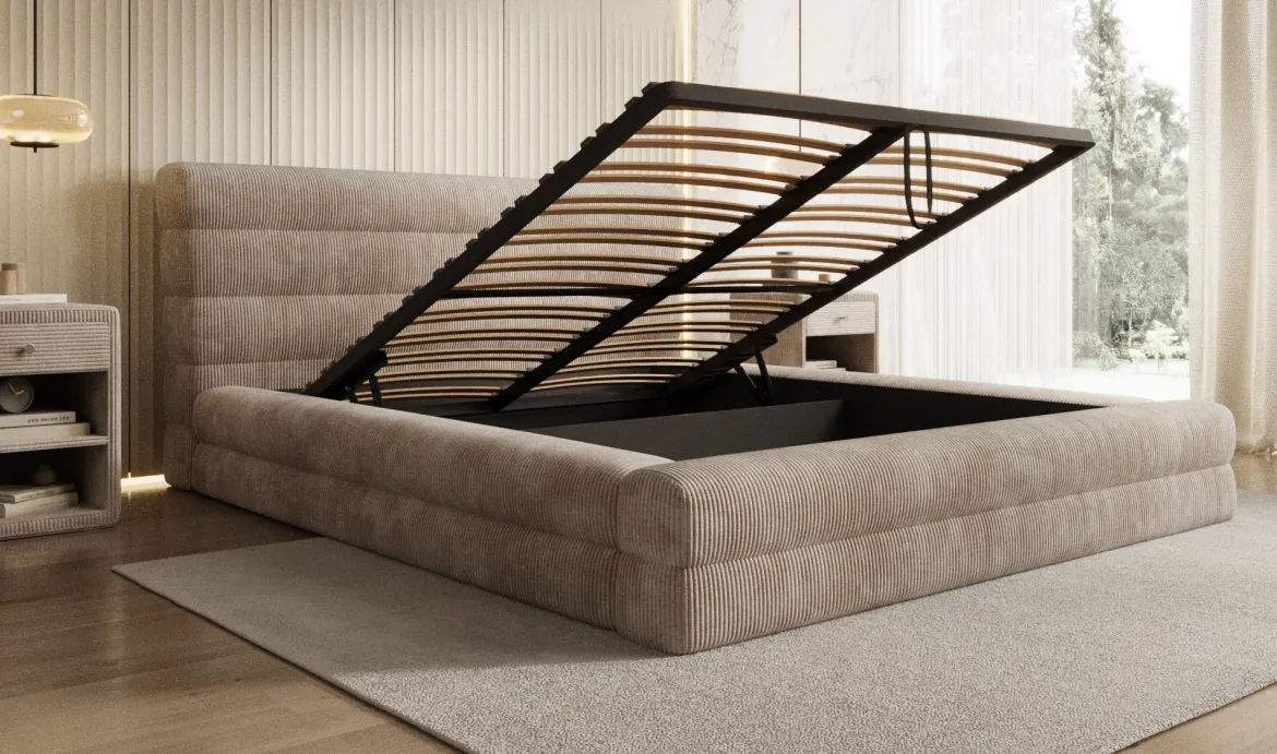 Designer Polsterbett Maren Cord mit Stauraum