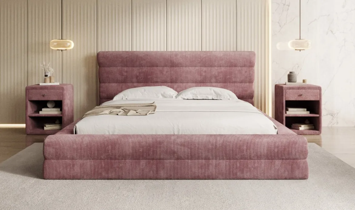 Designer Polsterbett Maren Cord mit Stauraum