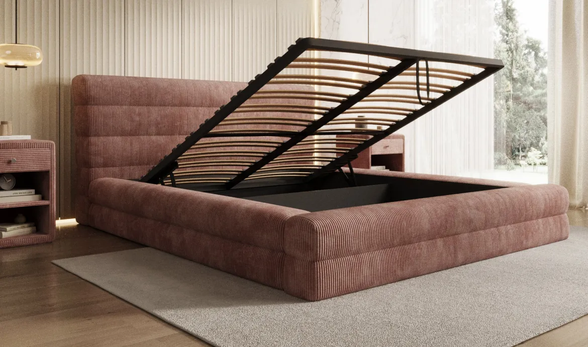 Designer Polsterbett Maren Cord mit Stauraum