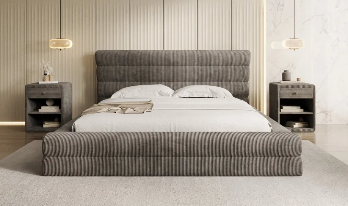 Designer Polsterbett Maren Cord mit Stauraum