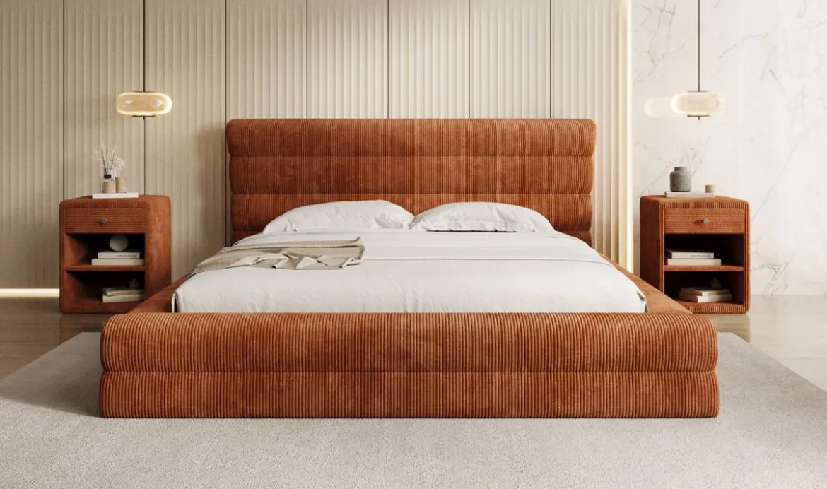 Designer Polsterbett Maren Cord mit Stauraum