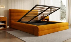 Designer Polsterbett Maren in Samt mit Stauraum