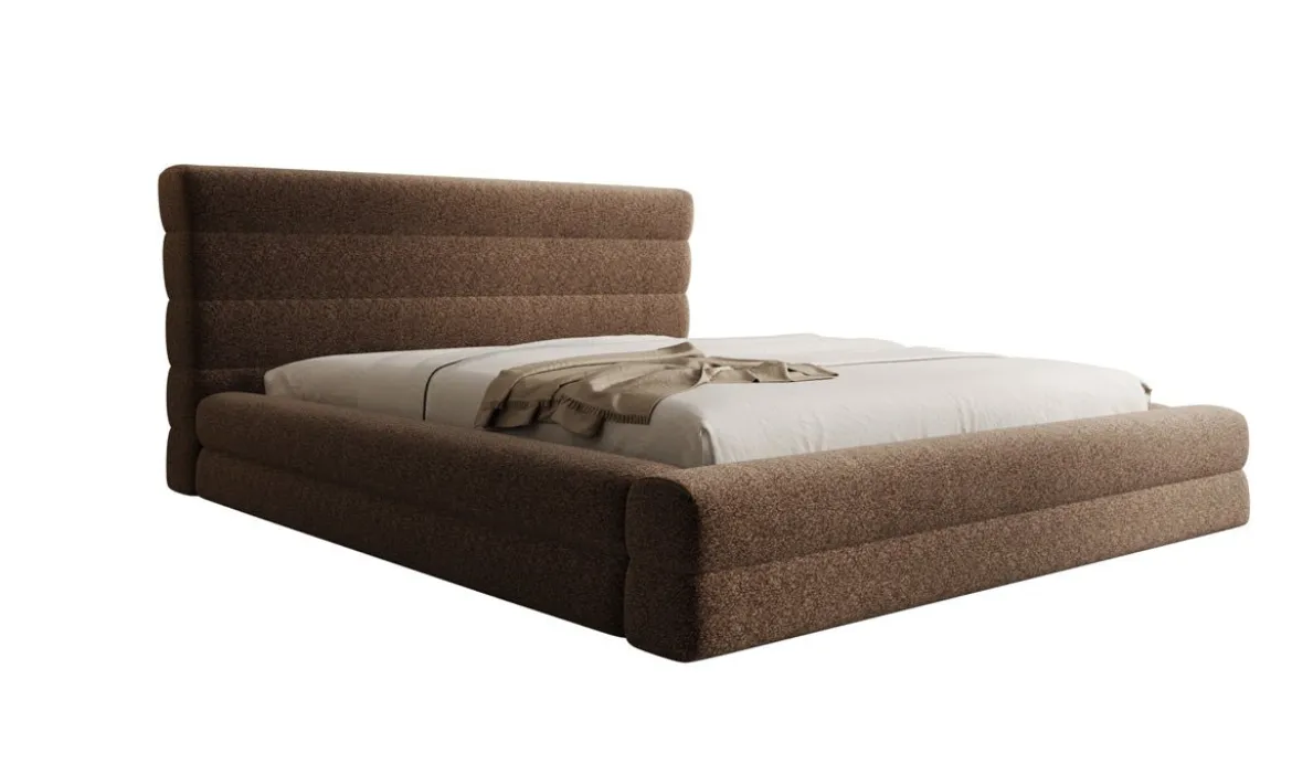 Designer Polsterbett Maren in Strukturstoff mit Stauraum