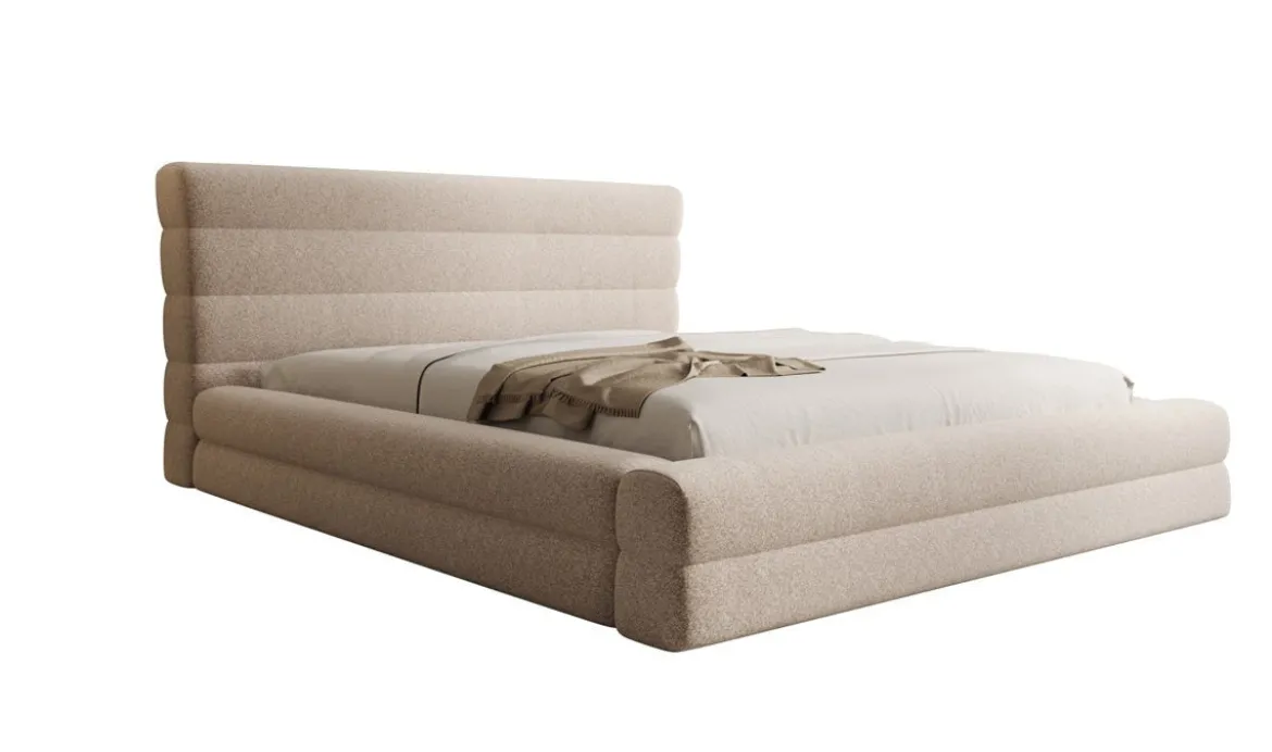 Designer Polsterbett Maren in Strukturstoff mit Stauraum