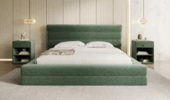 Designer Polsterbett Maren in Strukturstoff mit Stauraum