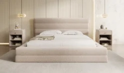 Designer Polsterbett Maren in Strukturstoff mit Stauraum