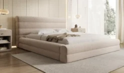 Designer Polsterbett Maren in Strukturstoff mit Stauraum