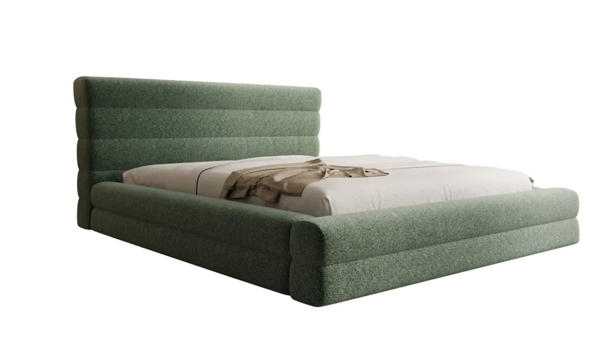 Designer Polsterbett Maren in Strukturstoff mit Stauraum