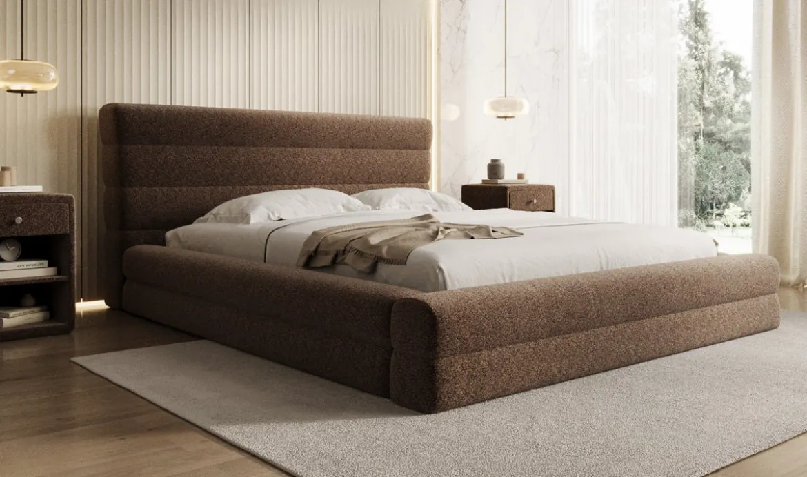 Designer Polsterbett Maren in Strukturstoff mit Stauraum