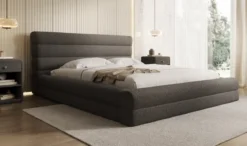 Designer Polsterbett Maren in Teddy Bouclé mit Stauraum