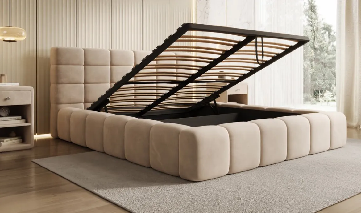 Designer Polsterbett Marshmallow in Samt mit Stauraum